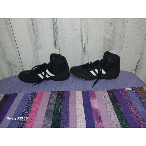 ADIDAS HVC 2 Wrestling Shoes SIZE 3 BLACK/WHITE Youth Kids - Picture 5 of 8